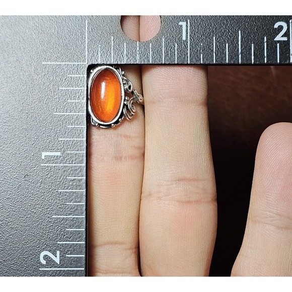 Vintage Sterling Silver Amber Ring SZ 7 - Picture 8 of 8